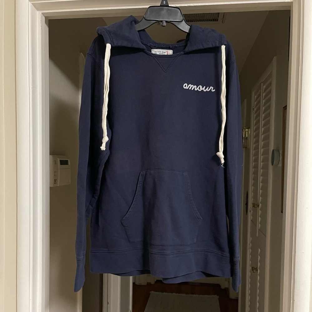 Free People Navy Blue Hoodie with White Accents